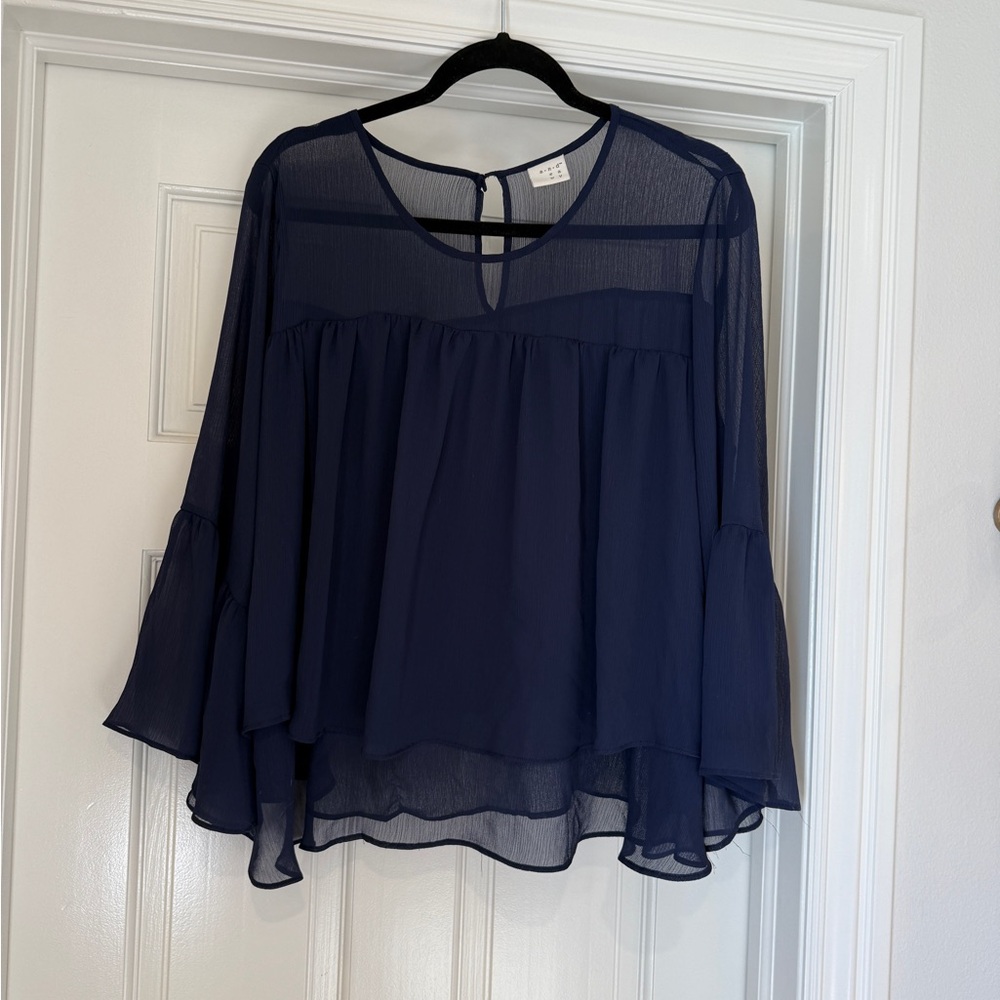 a new day Navy Blue Sheer Blouse
